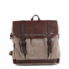 Leather flap canvas backpack images
