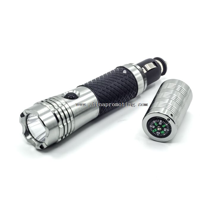 1w led emergency 12v car flashlight with compass