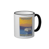 Ferry and Mountains - Victoria, BC Canada Ringer Coffee Mug images