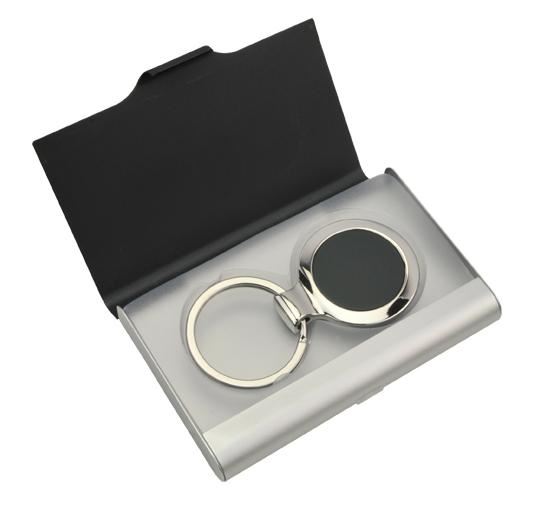 Promotional Ebony Key Ring Business Card holder set