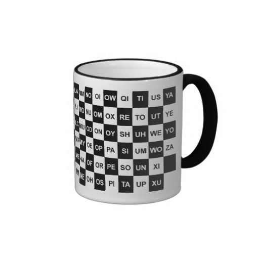 Dua huruf kata hitam dan putih dering kopi mug