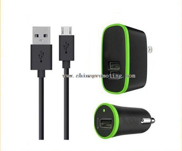3 in 1 US Plug Wall Charger +Single Port Car Charger with 1.2M Micro Cable