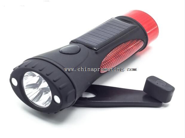 4 led strong magnet head hand crank led solar flashlight