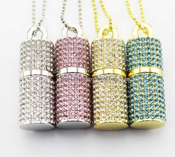 Cylinder Shape Crystal Diamond Keychain USB Flash Drive