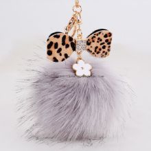 Grey Bow Knot Charm Fur Ball Key Chain images