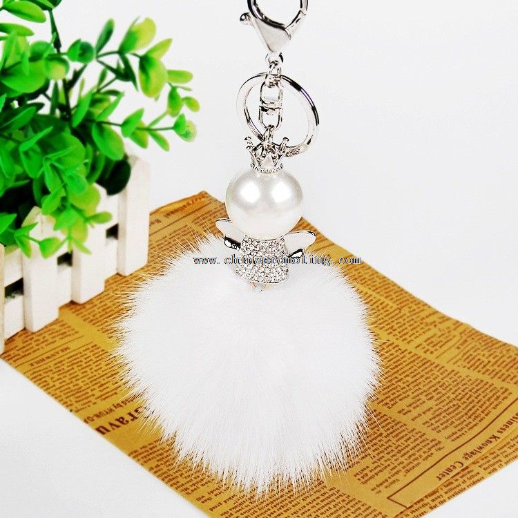 Fox Fur Keychain with Big Pearl