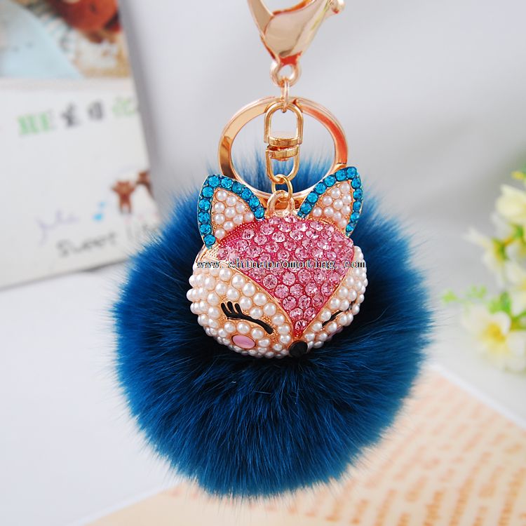 Fox Rabbit Fur Ball Crystal Keychain