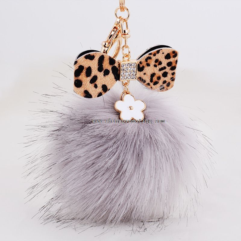 Grey Bow Knot Charm Fur Ball Key Chain