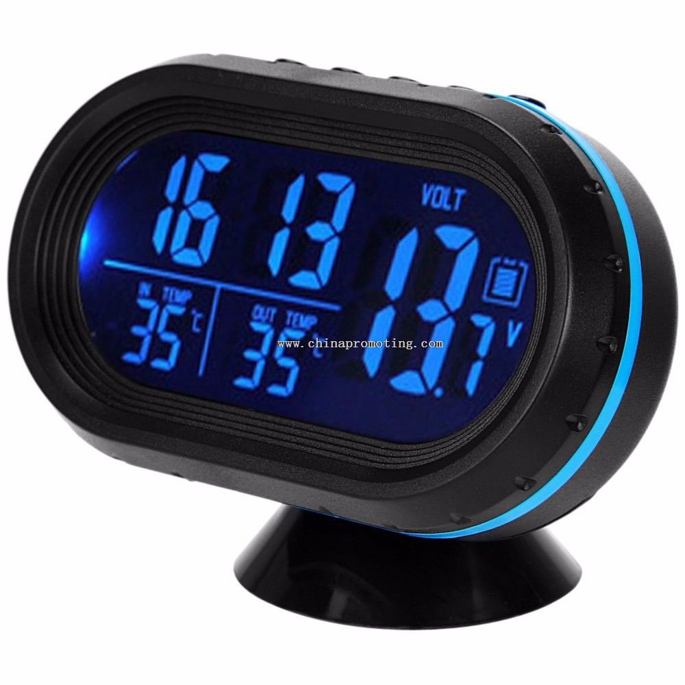 LCD Car Thermometer + Voltage Meter Tester Monitor + Electronic Clock Luminous Alert