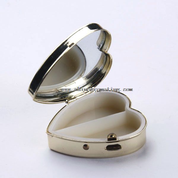 Love heart shaped metal pill box with mirror