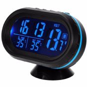 Termometer LCD mobil tegangan Meter Tester Monitor + jam elektronik bercahaya Alert images