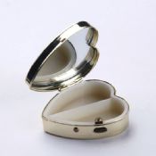 Love heart shaped metal pill box with mirror images
