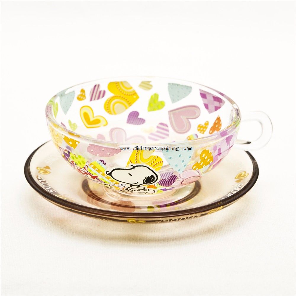 Cartoon Glass Dinner Bowl Set With Glass Saucer