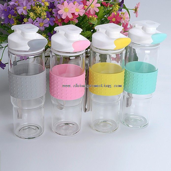 glass drinking bottle with silicone sleeve