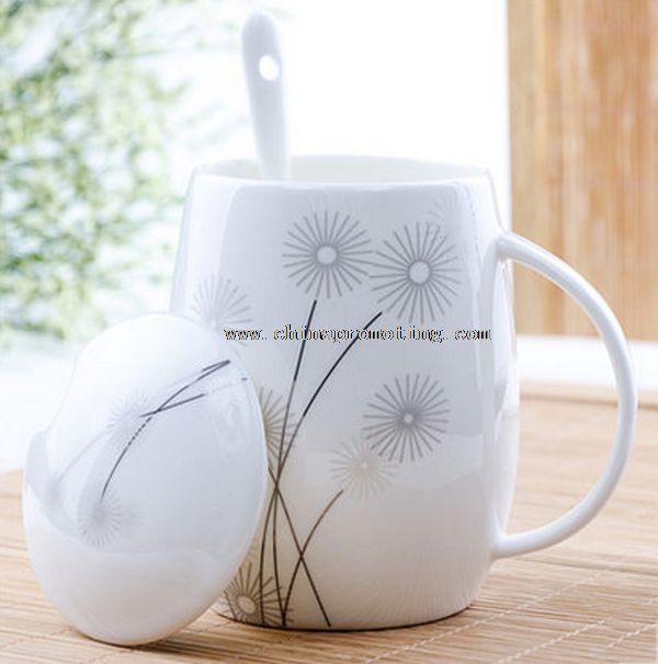 Ceramic Mugs with Spoon and Lid