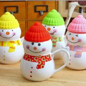 Ceramica Santa Claus forma acqua latte tazza mug con coperchio in silicone images