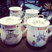 Cartoon totoro glass ceramic cup mug with cover spoon images