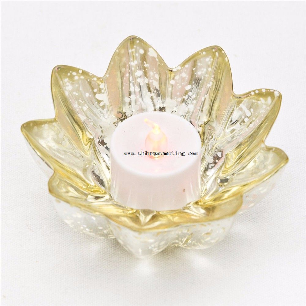 Clear Glass Gold Plating Lotus Flower Candle Holder