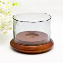 glass candle holder with wooden bottom images