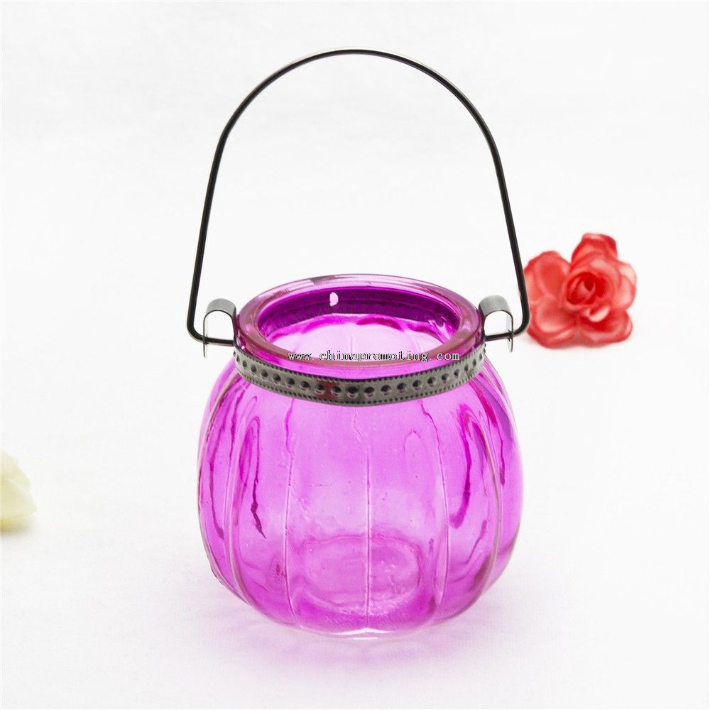 kaca candle holder dengan pegangan kawat