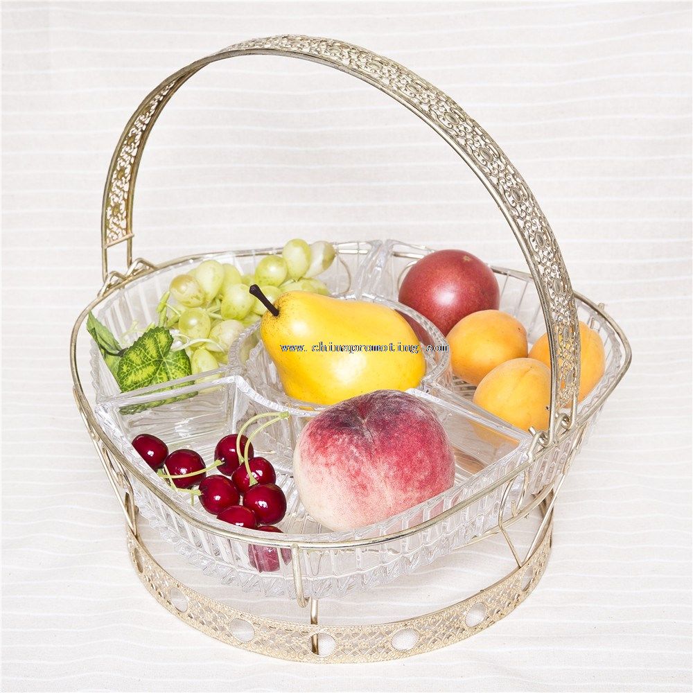 glass fruit plate with metal support