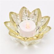 Clear Glass Gold Plating Lotus Flower Candle Holder images