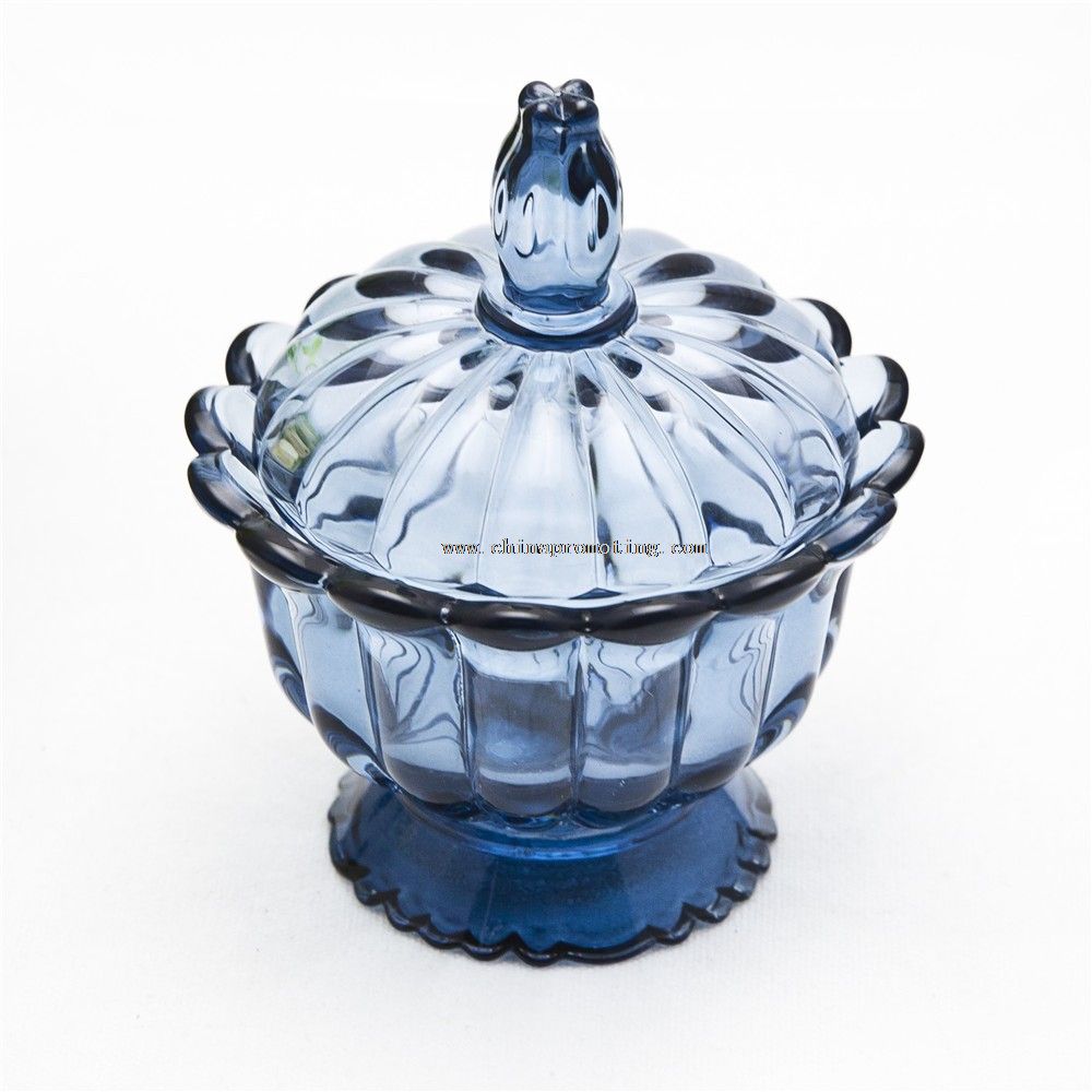 vaso di galss blu con coperchio