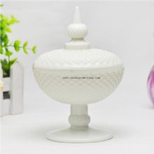 white jade glass jar with lid and stem images
