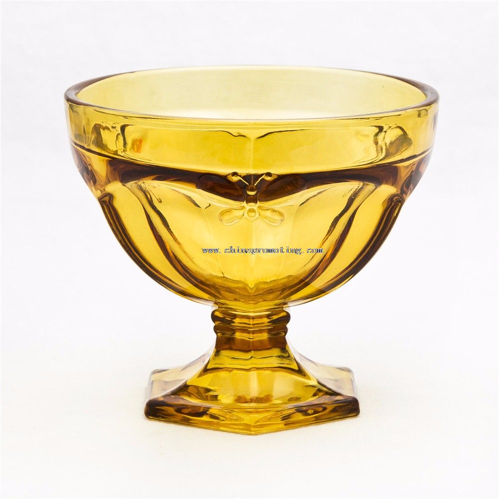 Hand Press Amber Glass Ice Cream Cup