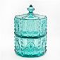 Two-layer glass candy bowl blue glass storage glass jar with lid small picture