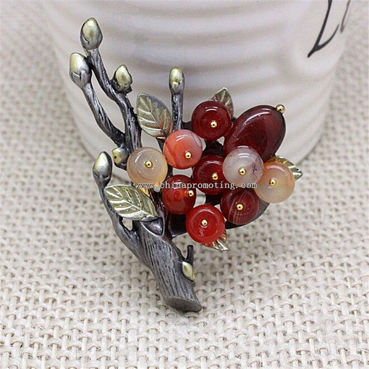 Woman Agate Branches Badge Lapel Pin