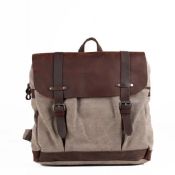 Leather flap canvas backpack images