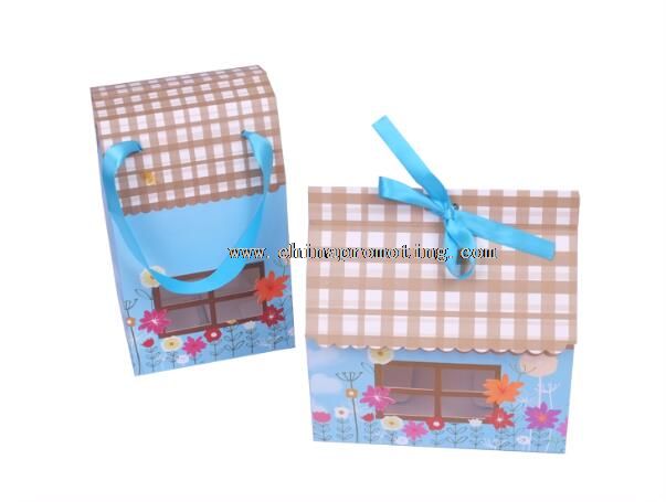 Blue Cardboard Fancy Shape With Ribbon Handle Compartment Inlay PVC Window