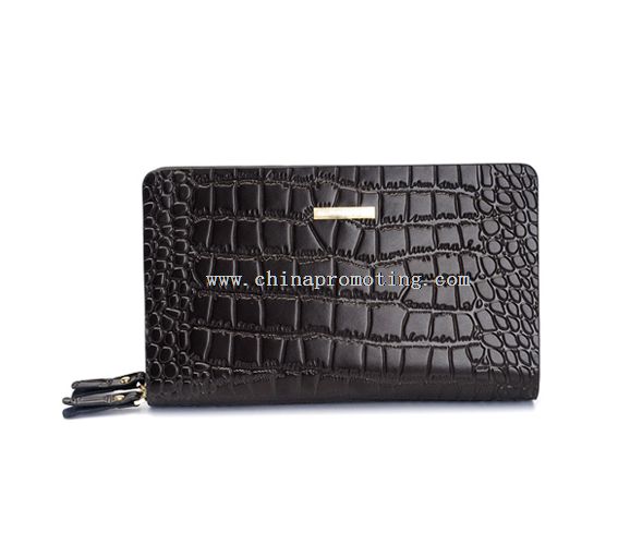 metal leather wallet double zipper