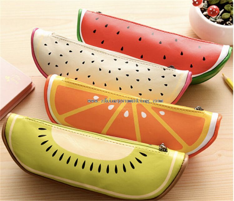 Etui cuir fruits aliments crayon