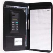 Copertina di portafoglio in pelle con blocco note e calcolatrice images