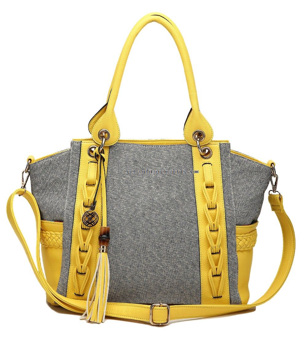 canvas handbag with PU trim