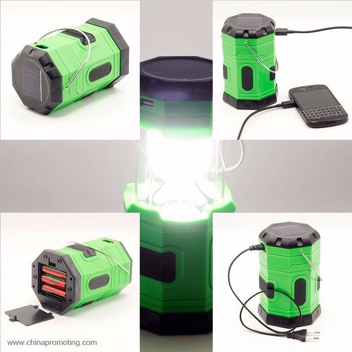 USB Mobile Charger AC and Solar Rechargeable 6LEDs camping lantern