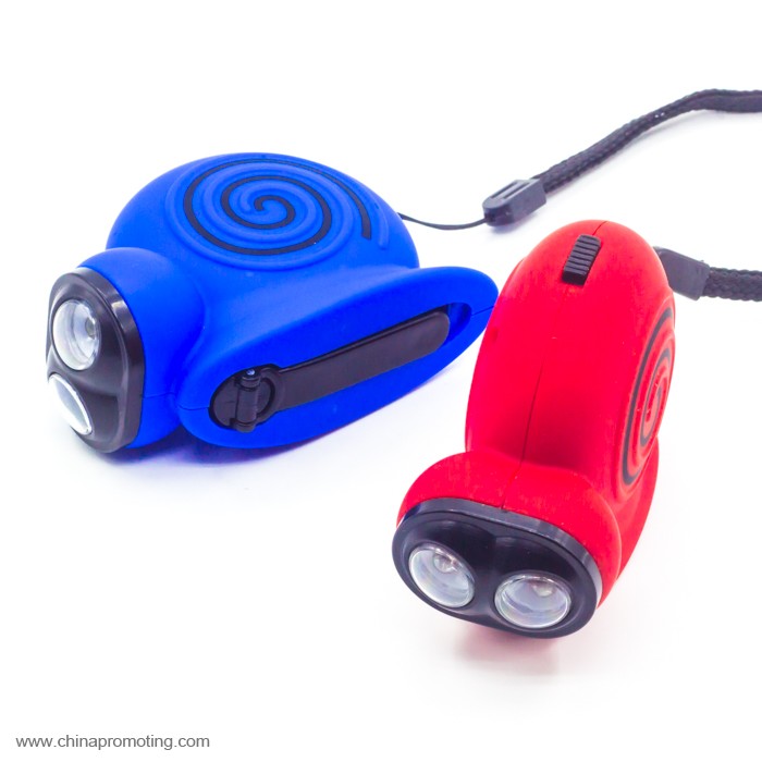 Snail shape 2 led hand crank flashlight