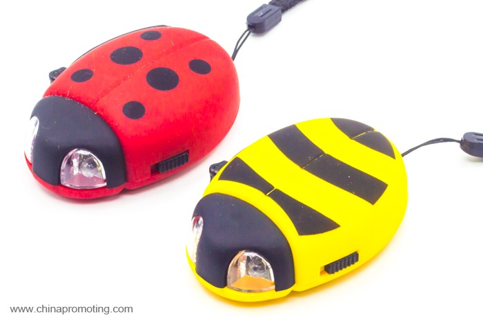  ABS plastic ladybird shape 2 led dynamo torch light