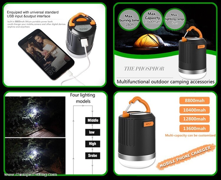 Camping and fishing Usage 8800mah/10400mah rechargeable camping light