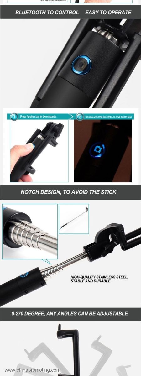 Selfie stick with bluetooth shutter button