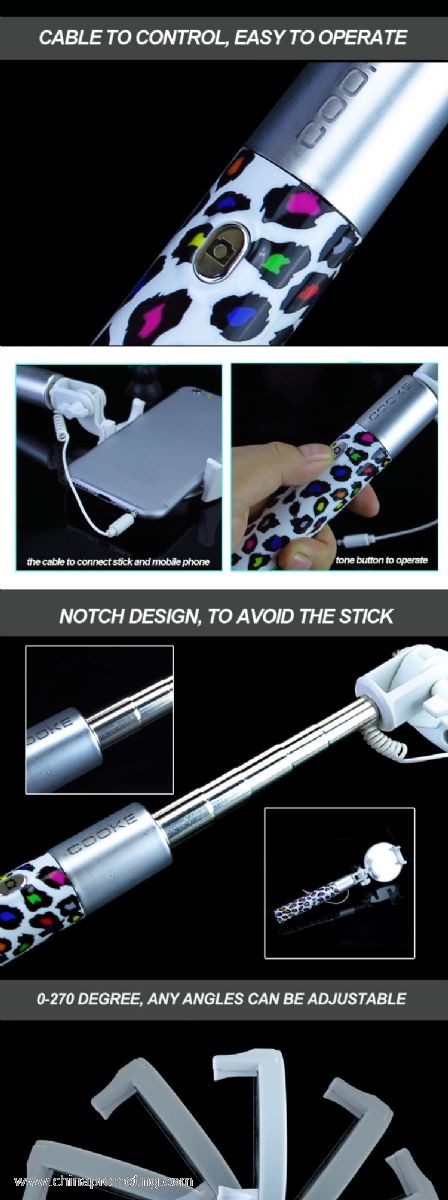 Foldable cable take pole selfie stick