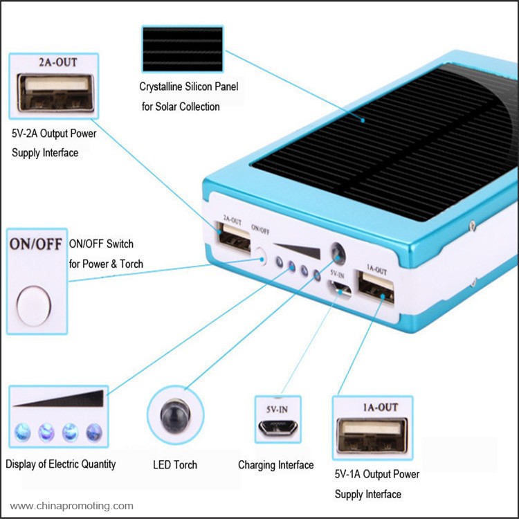 12000mah waterproof solar cellphone charger power bank