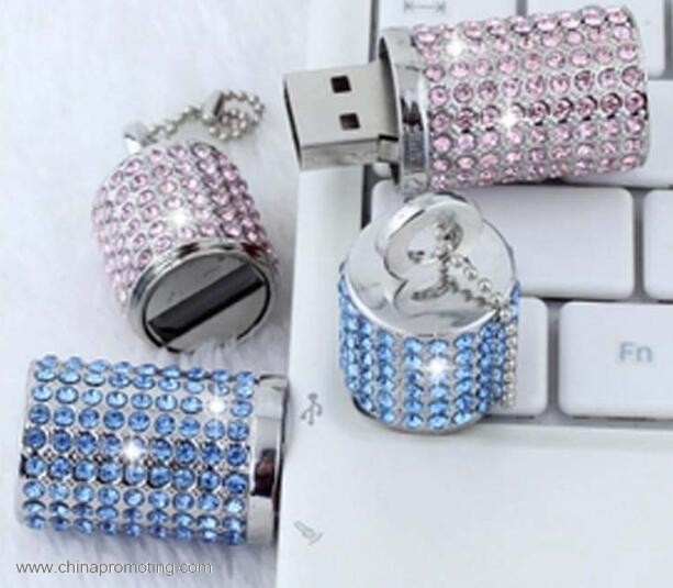 Cylinder Shape Crystal Diamond Keychain USB Flash Drive