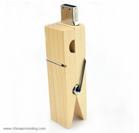 Wooden clothespin shape 1-64gb usb stick