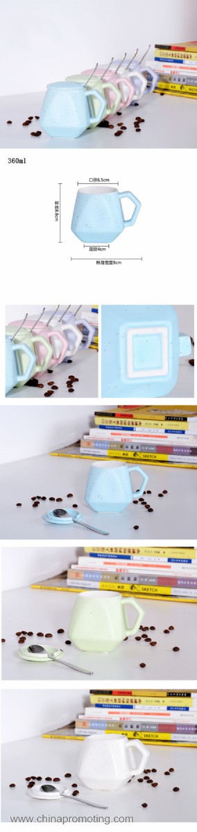 280ml three-dimensional ceramic coffee cup mug with lid spoon