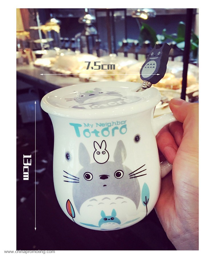 Cartoon totoro glass ceramic cup mug with cover spoon