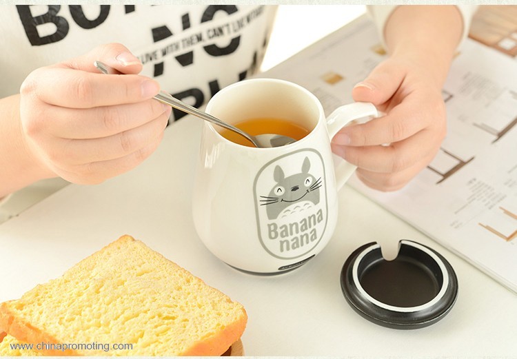 Cartoon totoro glass ceramic cup mug with cover spoon