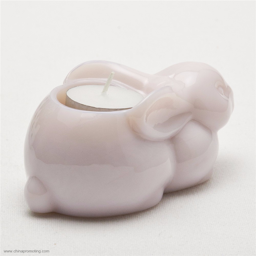 rabbit shape round glass candle holder 